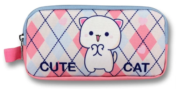 Ümit Çanta Beyaz Pembe Love Cute Cat Desenli Kalem Çantası - Kız Çocuk - 5026 - Resim 2