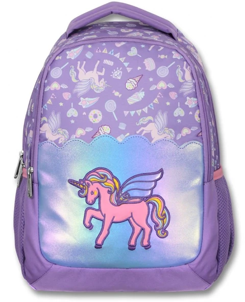 Ümit Çanta Nakışlı Unicorn Kız Çocuk Üç Gözlü Lila Renk Okul Çantası - 5027 - Resim 2
