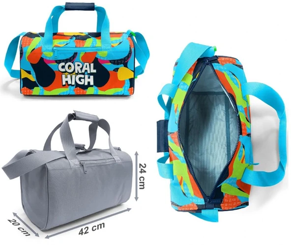 Coral High Erkek Çocuk Lacivert Mavi Grafiti Desenli Çocuk Valizi ve Seyahat/Spor Çantası Seti - 3