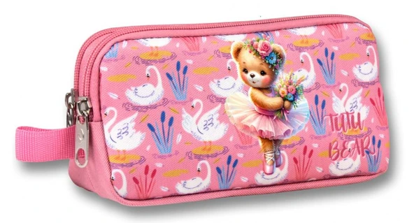 Ümit Çanta Kız Çocuklar İçin İki Bölmeli Balerin Ayıcık Baskılı Kalemlik - Pembe - 5002 ürün görseli