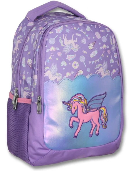 Ümit Çanta Nakışlı Unicorn Kız Çocuk Üç Gözlü Lila Renk Okul Çantası - 5027 ürün görseli
