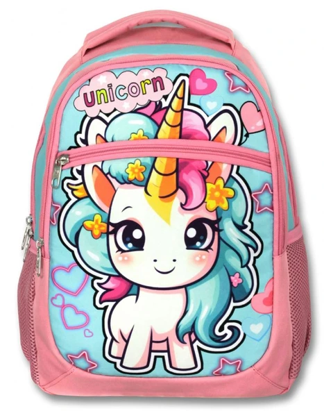 Ümit Çanta Üç Gözlü Kız Çocuk İlkokul Çantası - Bebek Unicorn - Pembe Turkuaz - 5048 - Resim 2