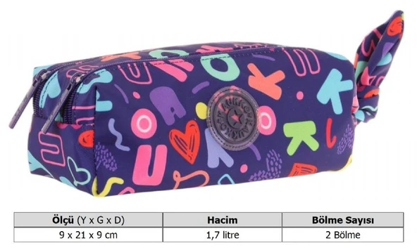 Kaukko Kız Çocuk İki Bölmeli Lacivert Kaukko Kalp Baskılı Kalem Çantası/Kalemlik - K2693 - Resim 3
