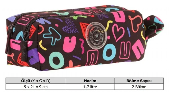 Kaukko Kız Çocuk İki Bölmeli Siyah Kaukko Kalp Baskılı Kalem Çantası/Kalemlik - K2692 - Resim 3