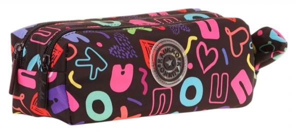 Kaukko Kız Çocuk İki Bölmeli Siyah Kaukko Kalp Baskılı Kalem Çantası/Kalemlik - K2692 ürün görseli