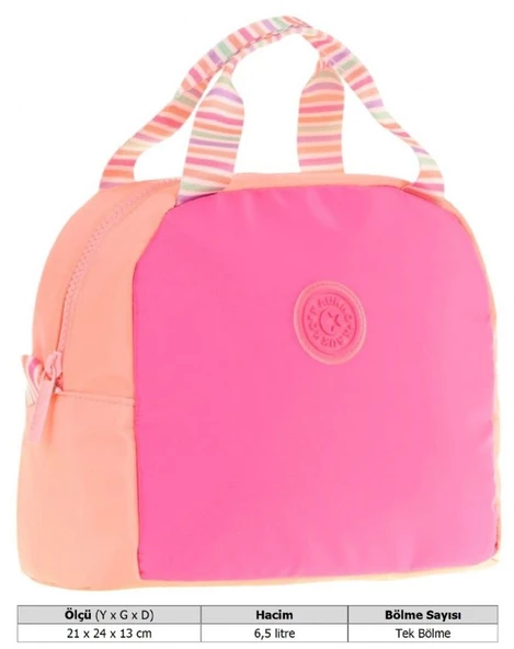 Kaukko Kız Çocuklarına Özel Pembe Somon İki Renkli Beslenme Çantası (Isı Yalıtımlı) (K9064) - Resim 3
