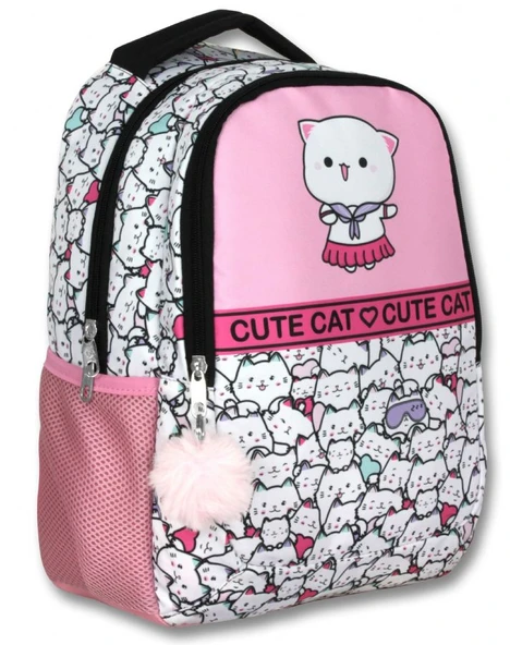 Cennec 5012 (Sevimli Kediler - Pembe Beyaz - Kız Çocuk) Okul Çantası ürün görseli