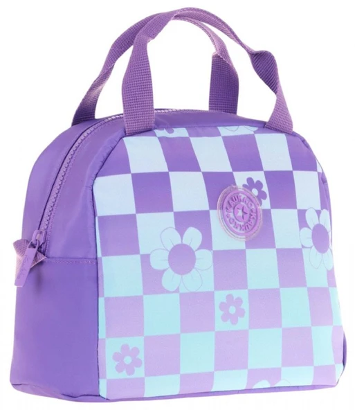 Kaukko Kız Çocuklarına Özel Mor Mavi Papatya ve Dama Baskılı Beslenme Çantası (Isı Yalıtımlı) (K9060) ürün görseli