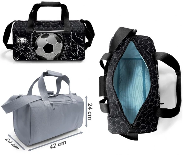 Coral High Erkek Çocuk Siyah Beyaz Futbol Desenli Çocuk Valizi ve Seyahat/Spor Çantası Seti - Resim 3