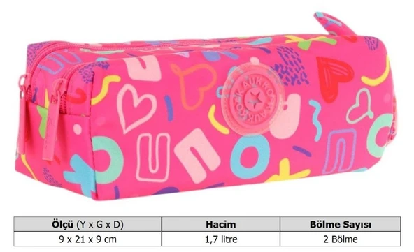 Kaukko Kız Çocuk İki Bölmeli Pembe Kaukko Kalp Baskılı Kalem Çantası/Kalemlik - K2694 - Resim 3