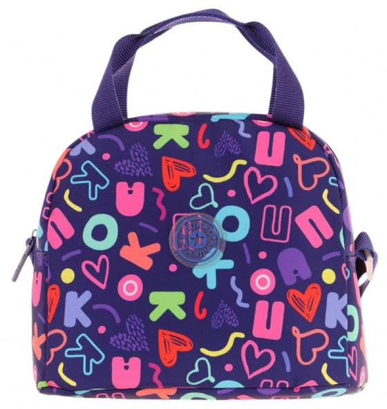 Kaukko Kız Çocuklarına Özel Lacivert Kalp ve Kaukko Baskılı Beslenme Çantası (Isı Yalıtımlı) (K9057) - Resim 2