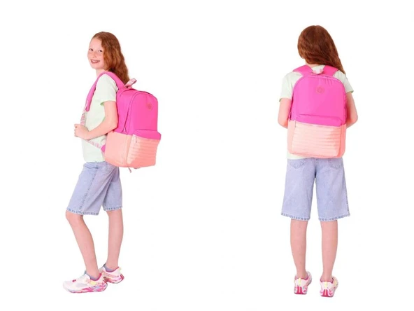 Kaukko Quick Pembe Turuncu Kapitone Detaylı Okul Çantası ve Isı Yalıtımlı Beslenme Seti - Kız Çocuk - Resim 3