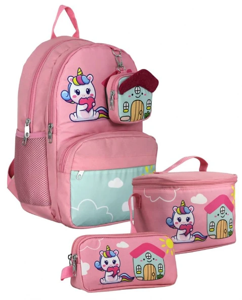 Cennec SETUMT5051A Üçlü İlkokul Çanta Seti (Pembe Yeşil - Unicorn - Kız Çocuk - Sevimli Anahtarlık Dahil) ürün görseli
