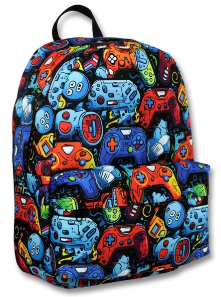 Ümit Çanta Erkek Çocuklar İçin Mavi Turuncu Renkli Oyun Konsolu Baskılı Okul Çantası - 5092 ürün görseli
