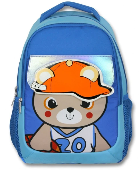 Cennec 5021 (Şapkalı Ayıcık - Mavi - Erkek Çocuk) Okul Çantası - Şapka Detaylı Bölme - Resim 2