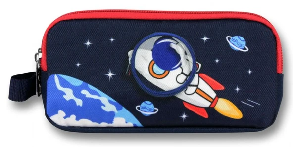 Ümit Çanta Erkek Çocuklar İçin İki Bölmeli Astronot Desenli Kalemlik - Lacivert Kırmızı - 5044 - 2