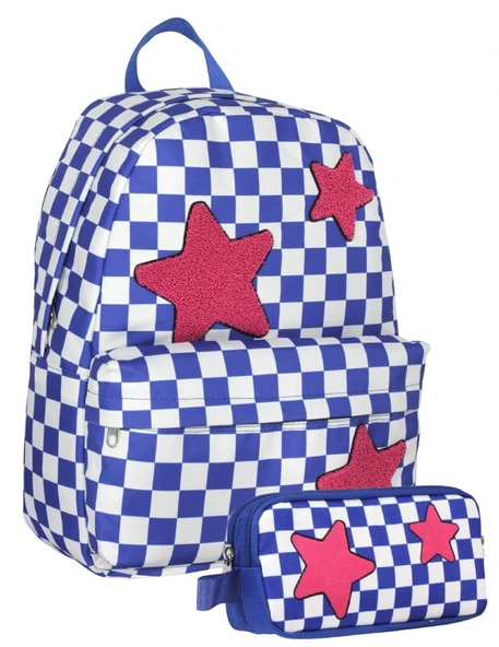 Cennec (Mavi Kırmızı - Nakışlı Yıldız Baskılı - Kız Çocuk) Okul Sırt Çantası ve Kalem Çantası Seti - SETUMT5086C ürün görseli