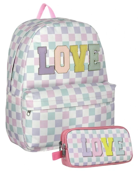 Cennec (Mor Yeşil - Deri Love Yazılı - Kız Çocuk) Okul Sırt Çantası ve Kalem Çantası Seti - SETUMT5084C ürün görseli