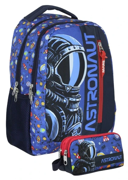 Cennec UMT5006+UMT5008 Sırt Çantası ve Kalemlik Seti (Lacivert Mavi - Astronot - Erkek Çocuk) ürün görseli