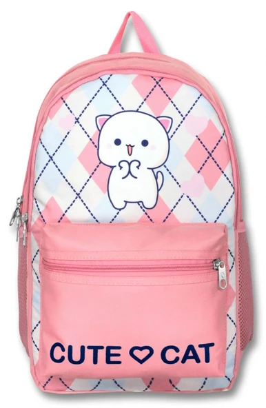 Cennec 5024 (Love Cute Cat - Beyaz Pembe - Kız Çocuk) Okul Çantası - Resim 2