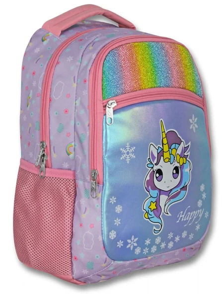 Ümit Çanta Üç Gözlü Kız Çocuk İlkokul Çantası - Gökkuşağı Unicorn - Turkuaz Pembe - 5015 ürün görseli