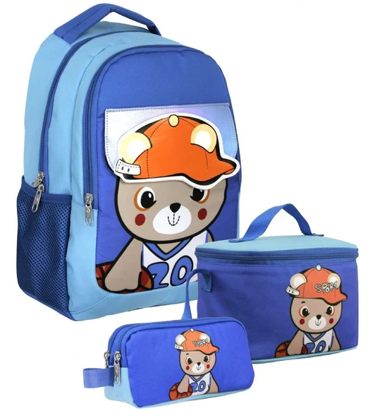 Cennec SETUMT5021A Üçlü İlkokul Çanta Seti (Mavi - Şapkalı Ayıcık - Erkek Çocuk - Şapka Detaylı Bölme) ürün görseli