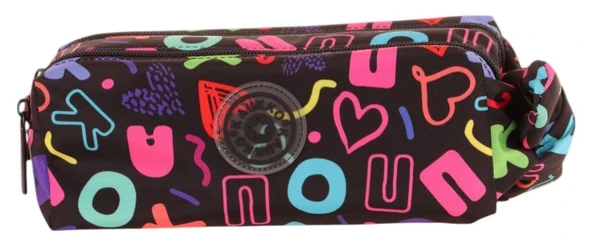 Kaukko Kız Çocuk İki Bölmeli Siyah Kaukko Kalp Baskılı Kalem Çantası/Kalemlik - K2692 - Resim 2