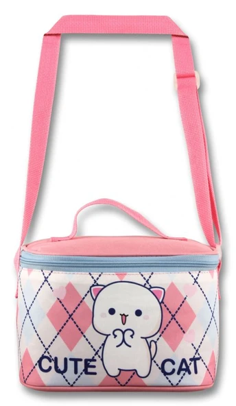 Ümit Çanta Termoslu/Isı Yalıtımlı Beslenme Çantası - 5025 - Love Cute Cat, Beyaz Pembe (Kız Çocuk) - 2