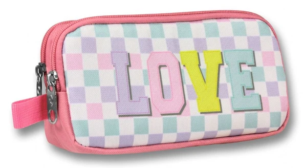 Ümit Çanta Pembe Sarı Love Desenli Kalem Çantası - Kız Çocuk - 5085