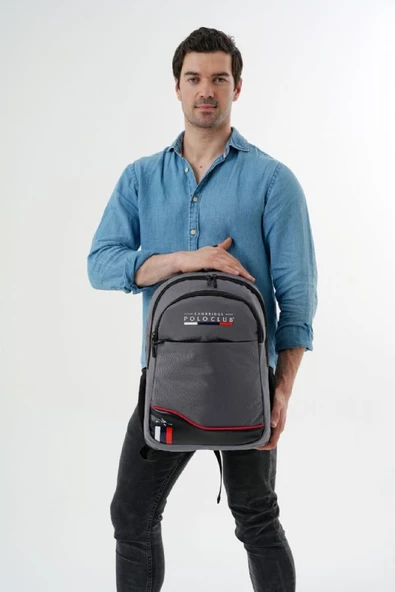 Cambridge Polo Club Gri Dört Bölmeli Erkek/Erkek Çocuk Okul, Günlük ve Seyahat Sırt Çantası - PLCAN2154-003 - Resim 6