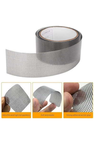 Yapışkanlı Sineklik Yaması Tülü Tamir Bandı Bantı Delik Fiber Tül Yapıştırma Gri 48 mm X 2 Metre - 4