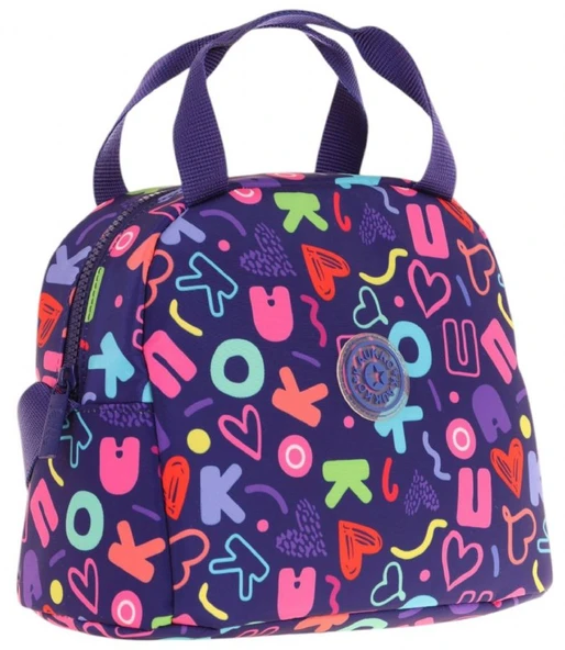 Kaukko Kız Çocuklarına Özel Lacivert Kalp ve Kaukko Baskılı Beslenme Çantası (Isı Yalıtımlı) (K9057) ürün görseli