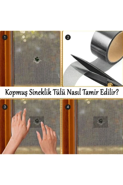 Yapışkanlı Sineklik Yaması Tülü Tamir Bandı Bantı Delik Fiber Tül Yapıştırma Gri 48 mm X 2 Metre - 3