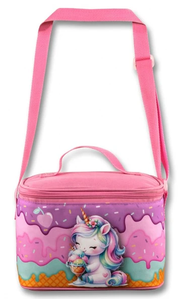 Ümit Çanta Termoslu/Isı Yalıtımlı Beslenme Çantası - 5004 - Dondurma Yiyen Unicorn, Mor Pembe (Kız Çocuk) - Resim 2