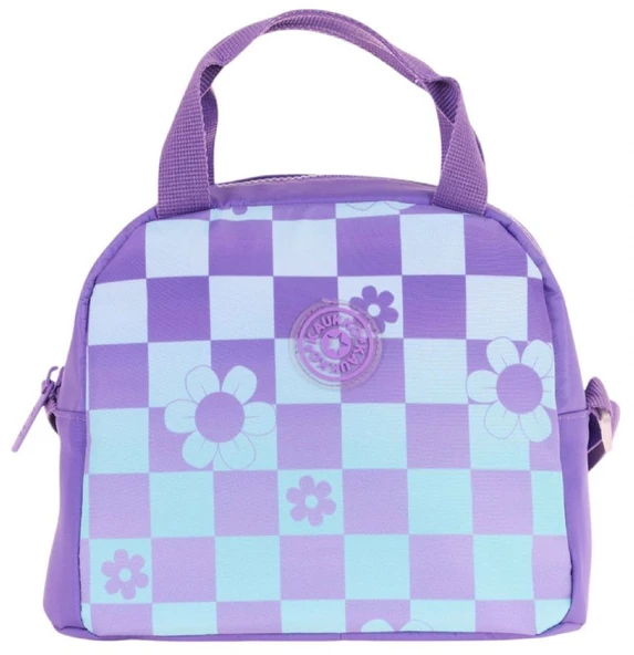 Kaukko Kız Çocuklarına Özel Mor Mavi Papatya ve Dama Baskılı Beslenme Çantası (Isı Yalıtımlı) (K9060) - Resim 2