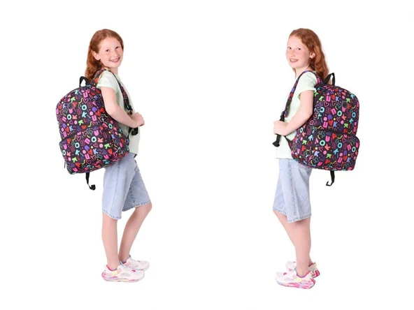 Kaukko Brokar Üçlü Okul Çanta Seti - Siyah - Kalp ve Kaukko Baskılı - Kız Çocuk - Resim 4