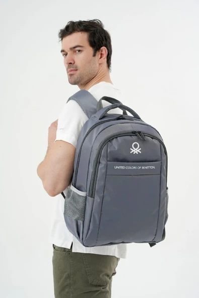 United Colors Of Benetton Unisex Çocuk/Yetişkin Okul Günlük ve Seyahat Sırt Çantası - Gri - 20972 - Resim 4
