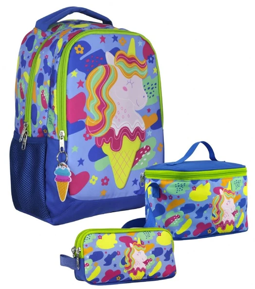 Cennec SETUMT5036A Üçlü İlkokul Çanta Seti (Mavi Yeşil - Dondurma ve Unicorn - Kız Çocuk) ürün görseli