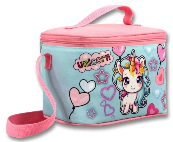 Ümit Çanta 5049 Isı Yalıtımlı Kız Çocuk (Bebek Unicorn Baskılı, Pembe Turkuaz Renkli) Beslenme Çantası