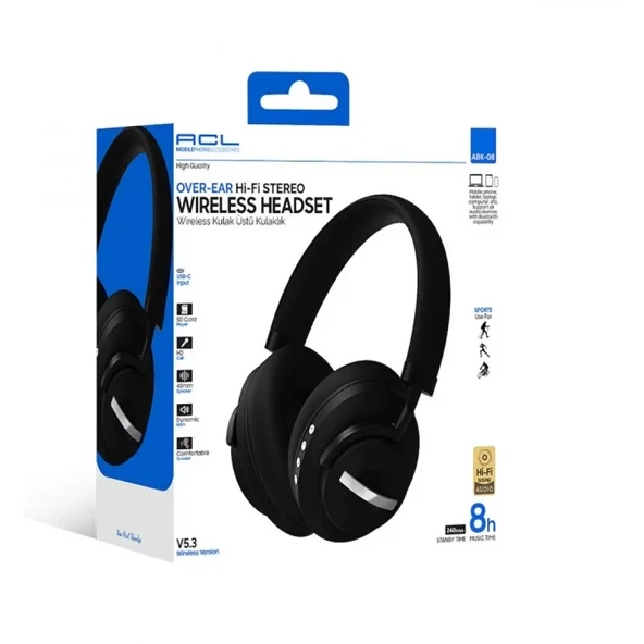 ACL ABK-08 Wireless V5.8 240 Gün Bekleme Süresi, Hi-Fi Ses Kulak Üstü Kulaklık Bluetooth ürün görseli 1
