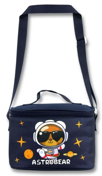 Ümit Çanta 5046 Isı Yalıtımlı Erkek Çocuk (Astronot Ayıcık Baskılı, Lacivert Beyaz Renkli) Beslenme Çantası - 2