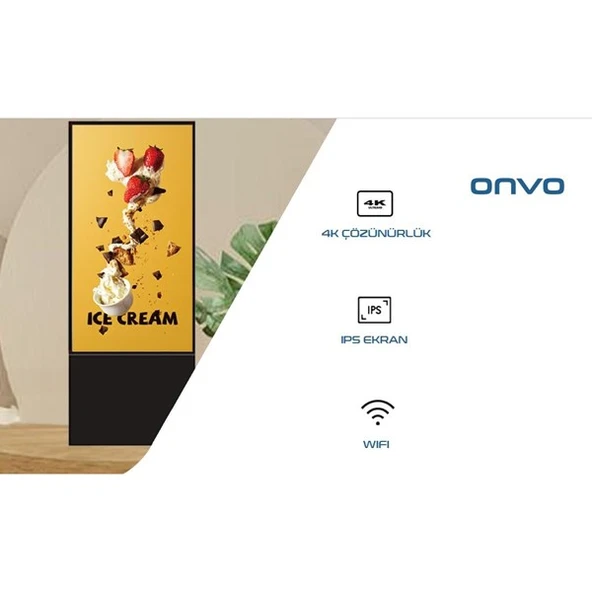 ONVO 55" Dokunmatik 55OVIN6001 Ofis,Otel,Restoran 2GB RAM- 32GB ROM- 4K Videowall Cihazı Siyah - Resim 2