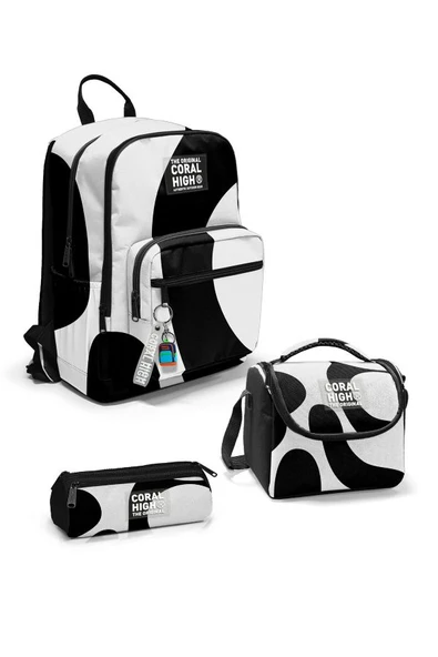 Coral High Siyah Beyaz Desenli 3'lü Okul Çanta Seti SET0123687 - Erkek ürün görseli
