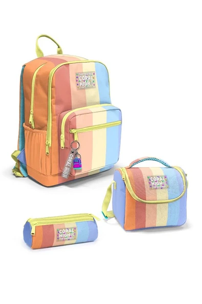 Coral High Renkli Çizgili 3'lü Okul Çanta Seti SET0123680 - Kız