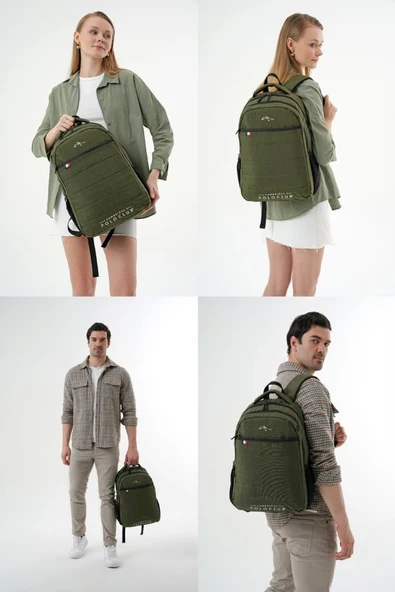 Cambridge Polo Club Minimalist Tasarım Haki Unisex Okul Günlük Seyahat Sırt Çantası - PLCAN2166-016 - Resim 5