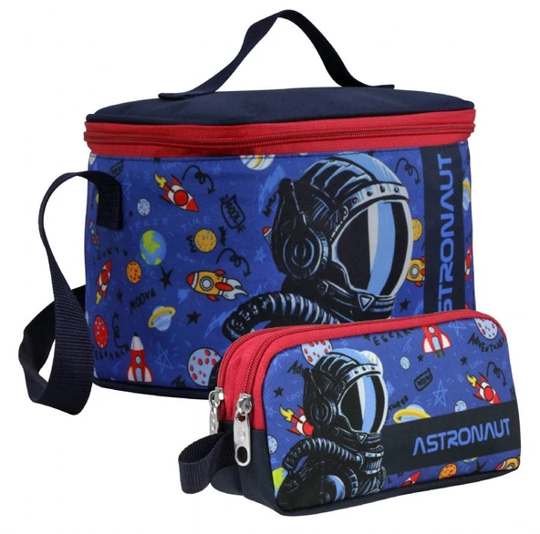 Cennec Erkek Çocuk Astronot Desenli Lacivert Mavi Beslenme Çantası ve Kalemlik Seti ürün görseli 1