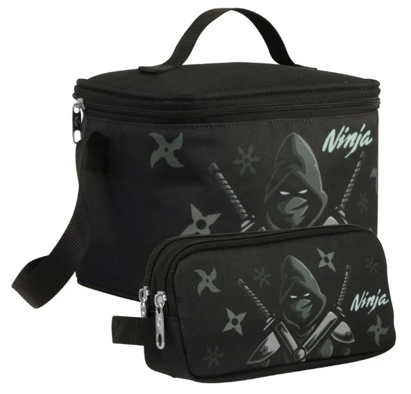 Cennec Erkek Çocuk Ninja Desenli Siyah Turkuaz Beslenme Çantası ve Kalemlik Seti ürün görseli