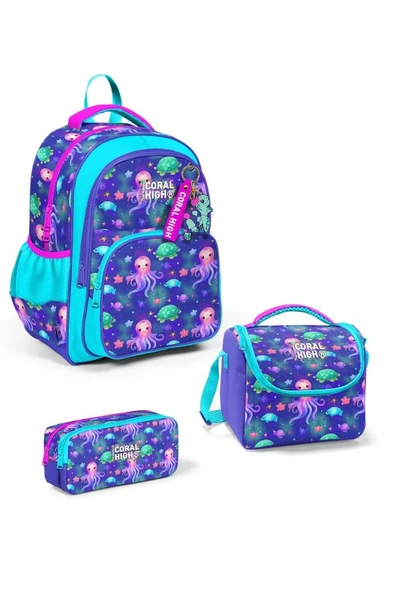 Coral High Kids Lavanta Turkuaz Deniz Temalı 3'lü Okul Çanta Seti SET0114422 - Kız ürün görseli