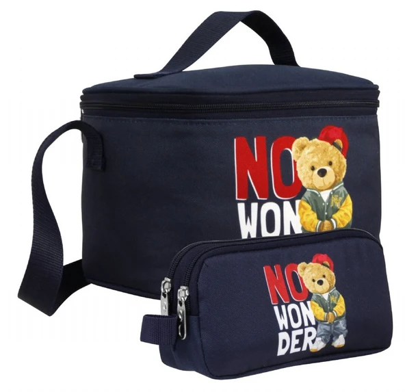 Cennec Erkek Çocuk Hiphop Ayıcık Desenli Lacivert Beyaz Beslenme Çantası ve Kalemlik Seti ürün görseli