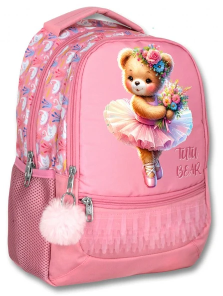 Ümit Çanta Üç Gözlü Kız Çocuk İlkokul Çantası - Balerin Ayıcık - Pembe - 5000 ürün görseli